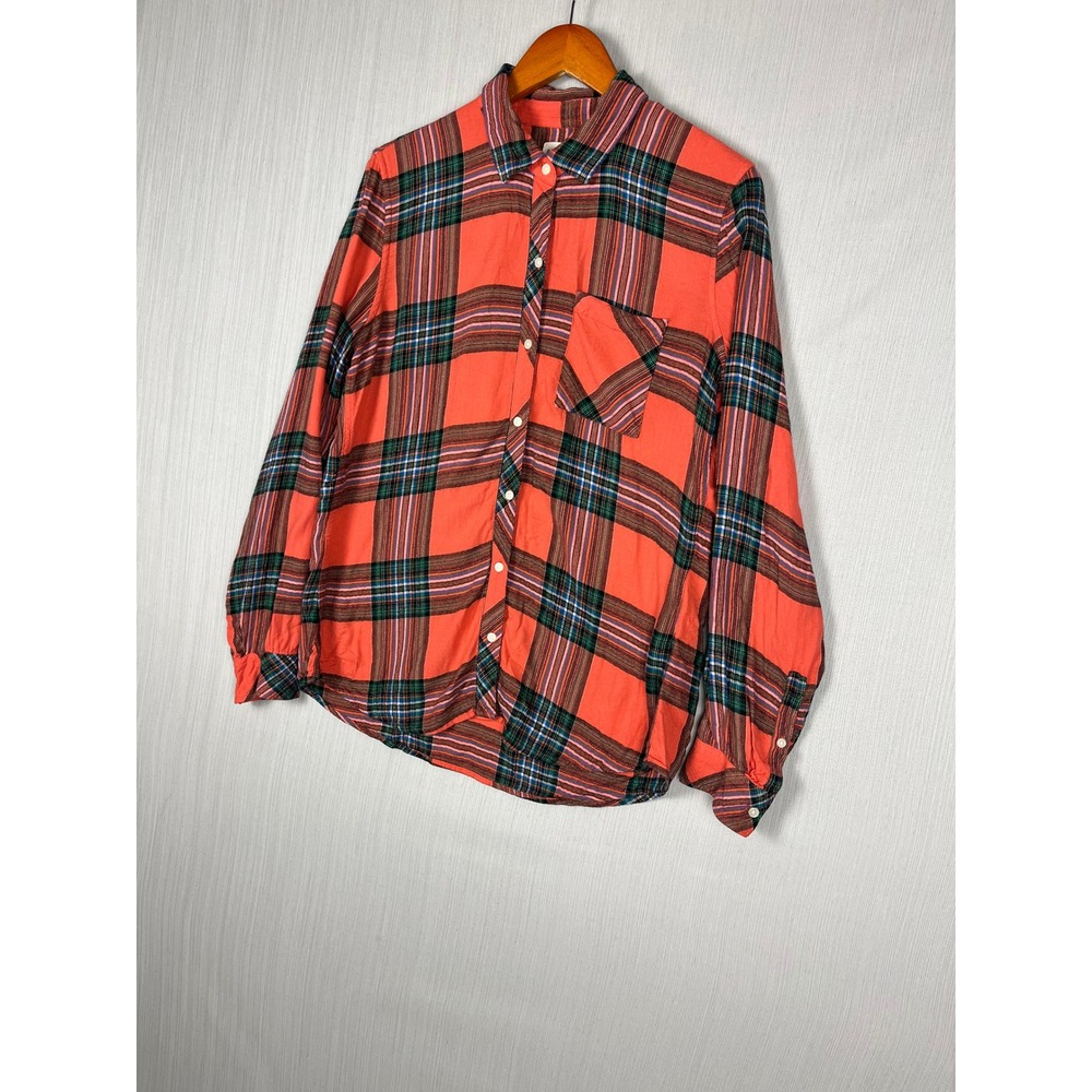 Gap Button Down Women Medium Orange Plaid Viscose Rayon Long Sleeve Shirt Casual